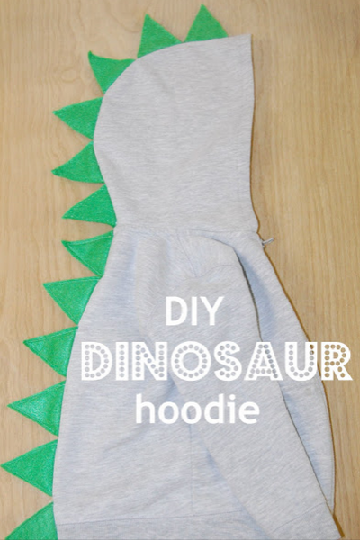 Here a simple sweatshirt is turned into a cute dinosaur costume.