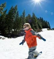 toddler snowshoeing in winter