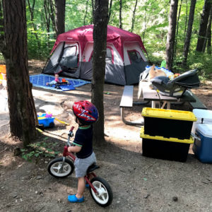 campsite with toddler