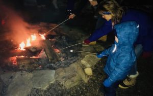winter activities on the Seacoast - kids roasting s'mores after a sleigh ride