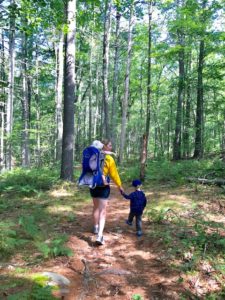 mom and child hike gonic trails