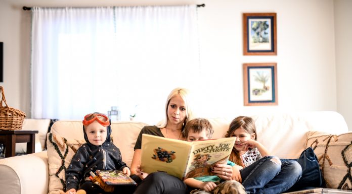 mother reading to three children -- homeschooling in new hampshire