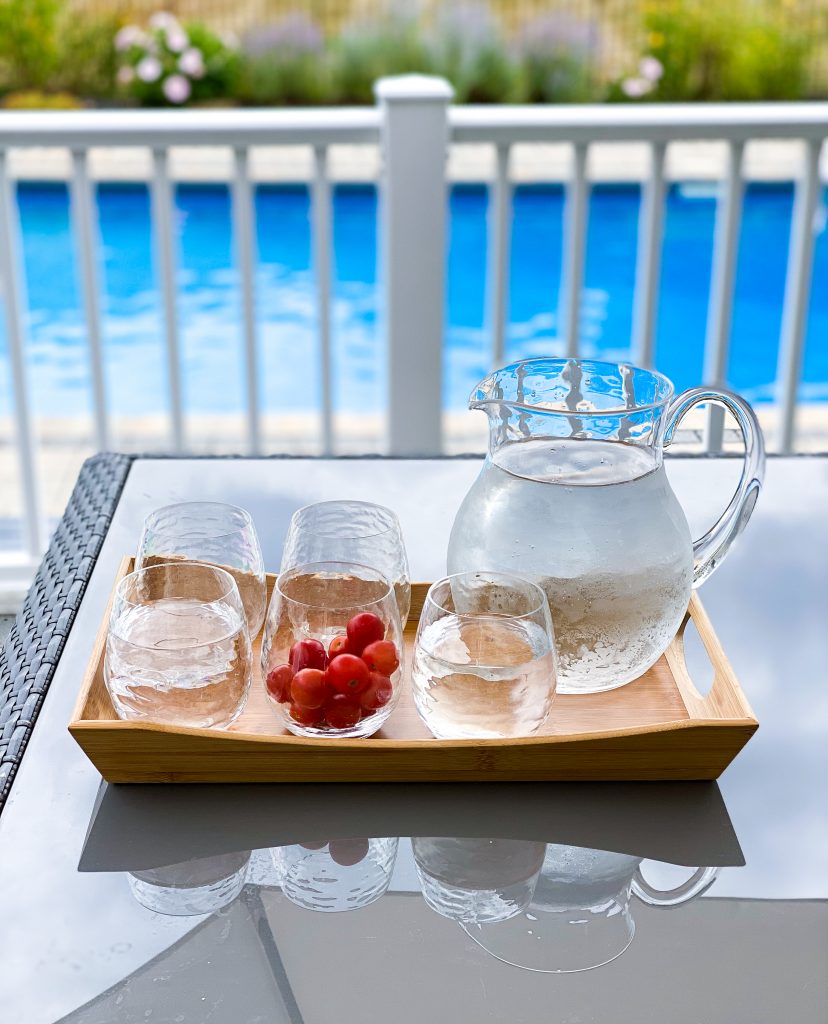 plastic pitcher and 5 glasses - must haves for outdoor entertaining