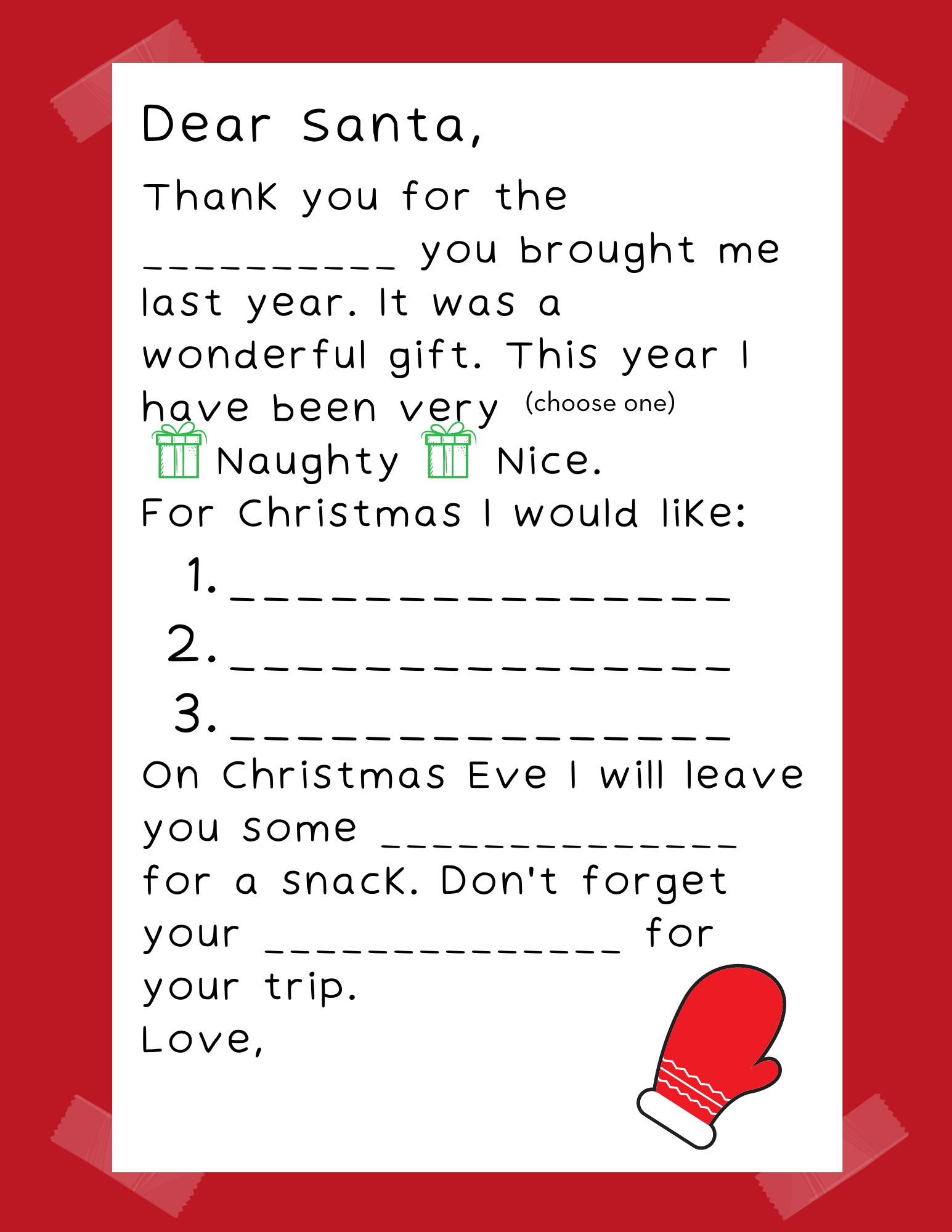 free santa printable- fill in letter to santa
