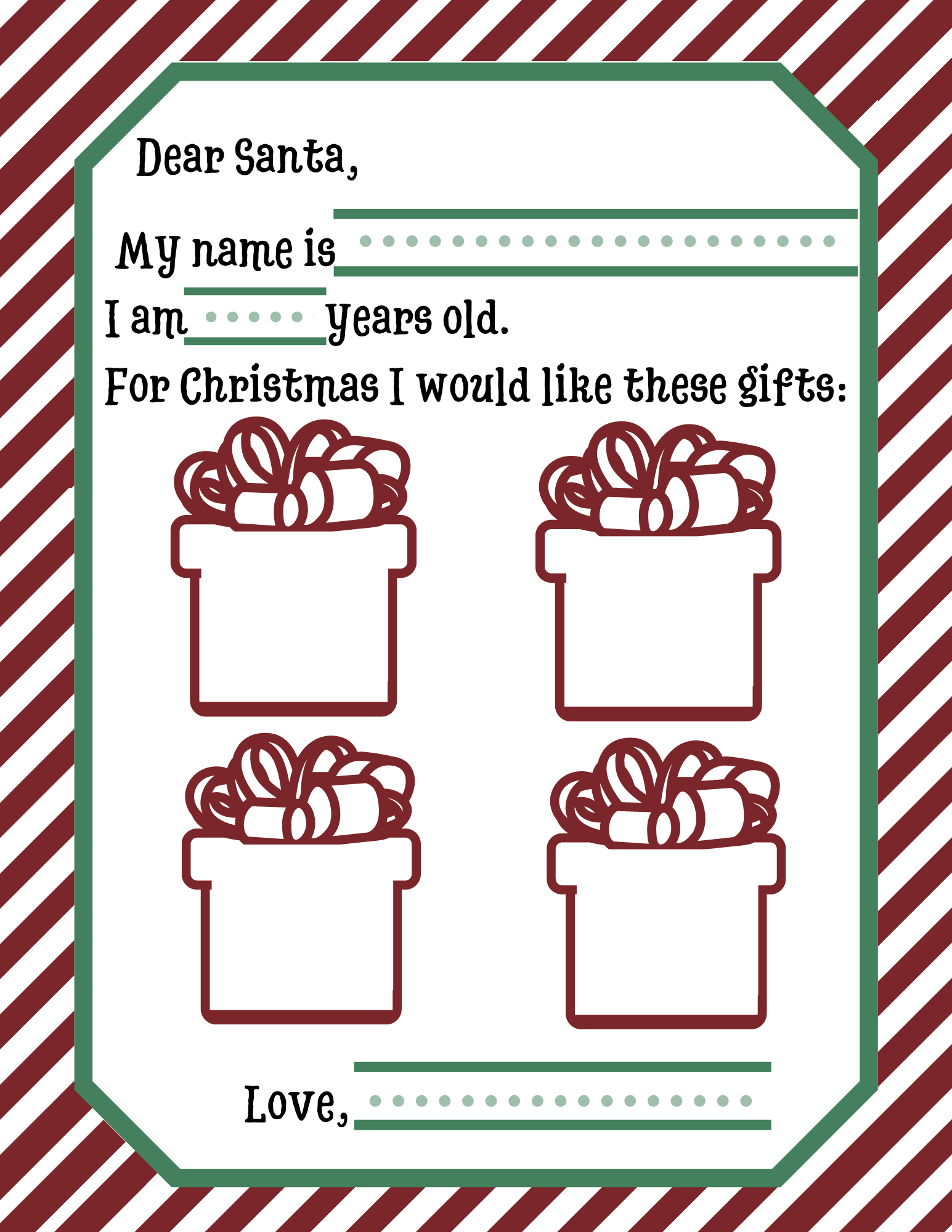 This printable letter to santa features space for your child to draw his request