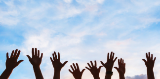 hands reaching up into the air volunteering with your kids on the Seacoast