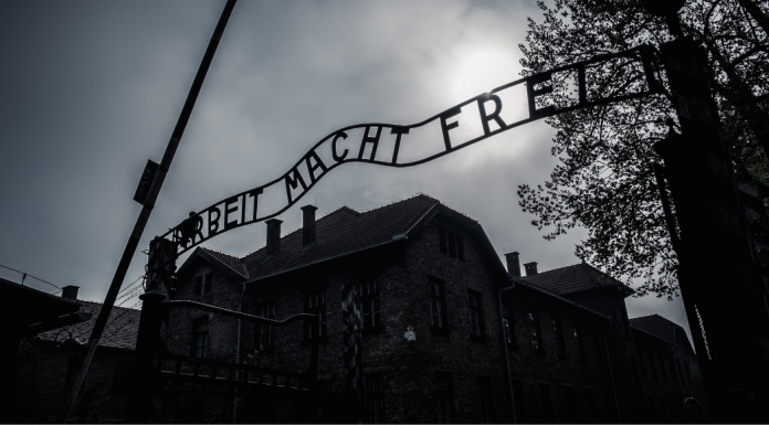 albeit macht frei sign at Aushwitz - International Holocaust Remembrance Day