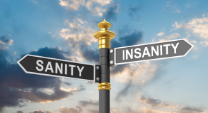 Two road signs: one says Sanity and the other says Insanity